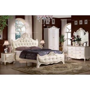 欧式田园 1.8米水晶拉扣双人床 水牛头层真皮床