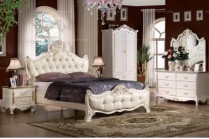 欧式田园	1.8米水晶拉扣双人床 水牛头层真皮床